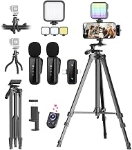 Vlogging Kit for iPhone/Android, YouTube Starter Kit with Wireless Microphone/Camera Tripod/Flexible Tripod/RGB Fill Light, Content Creator Essentials Kits for TikTok Vlog Video Recording - Image 1