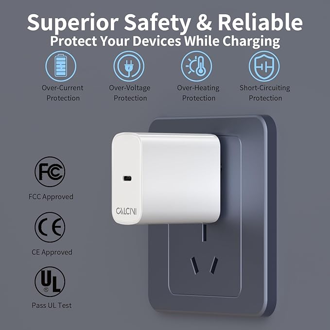 CALCINI USB C Charger Block, 65W Type C Fast Charger for MacBook Pro, Galaxy, Dell, iPhone 15, iPad Pro, and More