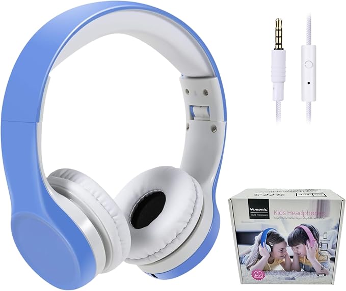 Kids Headphones with Cord, Toddler Headphones with Sharing Function, 85dB/93dB Safe Volume Limit, for Toddler Children Baby Boys Girls On-line Study, School, Travel use (Light Blue)