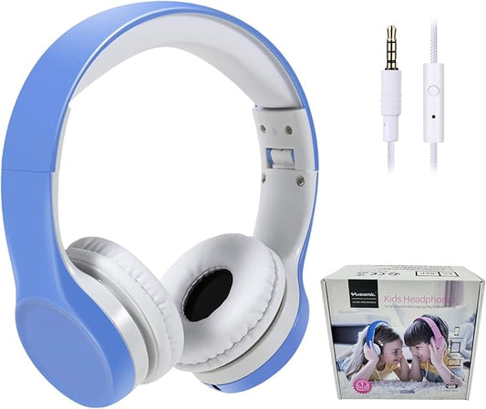 Kids Headphones with Cord, Toddler Headphones with Sharing Function, 85dB/93dB Safe Volume Limit, for Toddler Children Baby Boys Girls On-line Study, School, Travel use (Light Blue)