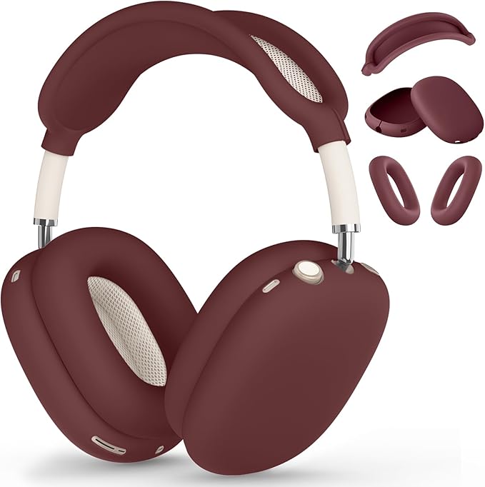 Silicone Case Cover for AirPods Max, Ear Pad Case Cover/Ear Cups Cover/Headband Cover for AirPods Max Headphones, Accessories Soft Silicone Protector for Apple AirPods Max New USB-C (2024) (Wine Red)