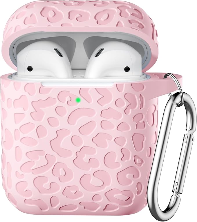 for Airpods Case 2nd&1st Cover,Soft Silicone Leopard Compatible with Apple AirPods 2nd/1st Generation Charging with Keychain,Shockproof for AirPod Case,Front LED Visible,Lightpink