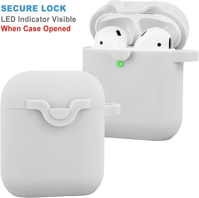 Secure Lock Silicone Case Compatible with AirPods Case 1 & 2 with Bling Keychain, Soft Protective Earpod Case Cover Earbuds Cases Women Girls for Apple Air Pod 2 Case - Grey