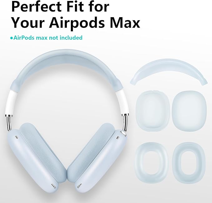 Case for Airpods Max Headphones, Ear Pad Case Cover/Ear Cups Co ver/Headband for AirPods Max (USB-C/Lightning)(2024/2020), Silicone for Apple Airpod Max, Accessories Cases(Jelly Blue)