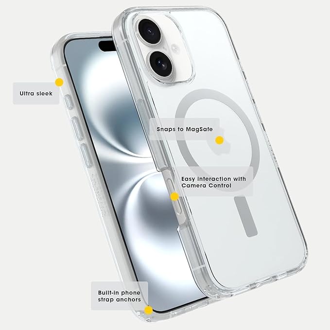 OtterBox iPhone 16 (Only) - Bundle: Symmetry+ Clear Series Case - Thimbleberry (Pink) - Premium Glass Screen Protector - Snaps to MagSafe - Ultra-Sleek - Raised Edges Protect Camera & Screen