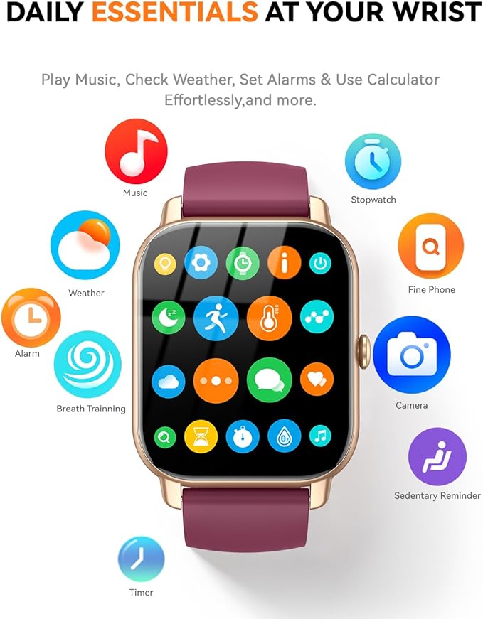 Smart Watches for Men Women(Answer/Make Call), Fitness Tracker Watch with Activity Counter/Sleep Monitor/ 110+ Sports Modes,Smart Watch for Android iPhone iOS Compatible (Wine Red, 1.83)