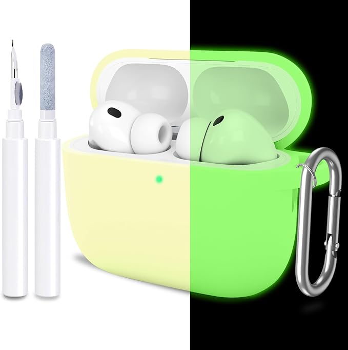 ATUAT for AirPods Pro 3 Case Cover with Cleaner, Protective Soft Silicone Skin with Keychain for Women Men for Apple AirPods Pro 3rd Generation Case(2025), Front LED Visible, Fluorescent Green