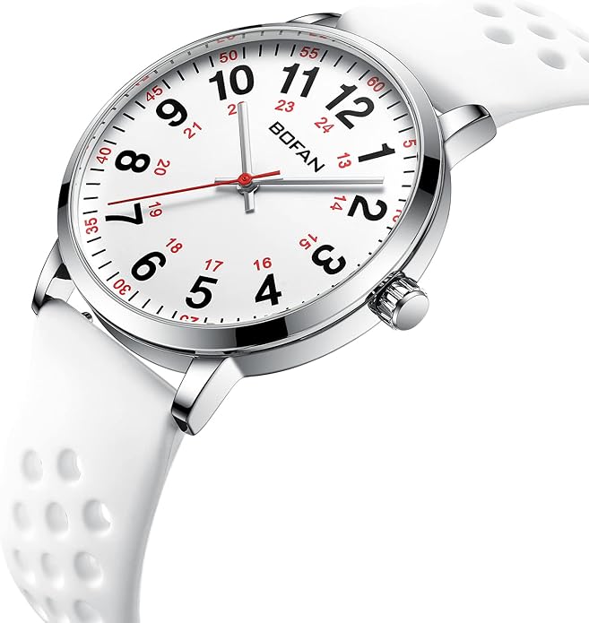 BOFAN Nurse Watch for Medical Professionals,Students,Doctors with Easy to Read Dial,Second Hand and 24 Hour,Soft and Breathable Silicone Band,Water Resistant