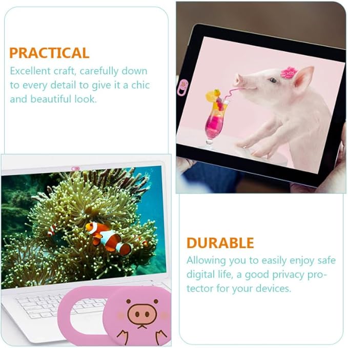 ARTIBETTER Privacy Protection Cover 3-Pack Cute Pink Pig Camera Privacy Covers for Laptops Pro Air Pc Webcam Slide to Open and Close Laptop Accessories