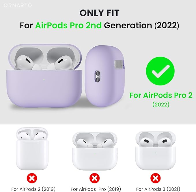 ORNARTO Compatible with AirPods Pro 2 Case 2022, Full Protective Hybrid Silicone for AirPods Pro 2nd Generation Case, Front LED Visible Skin Cover-Pastel Lilac