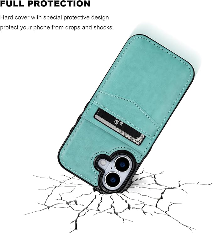 KIHUWEY Compatible with iPhone 17 Case Wallet with Credit Card Holder, Flip Premium Leather Magnetic Clasp Kickstand Heavy Duty Protective Cover for iPhone 17 6.3 Inch (Mint Green)