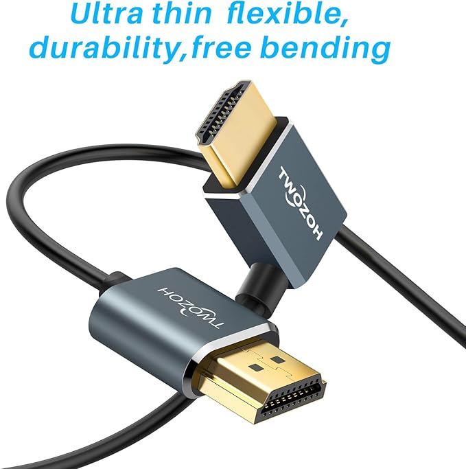 Twozoh Flexible HDMI to HDMI Cable Right Angled 90° 3.3FT, Ultra Thin and Slim HDMI Cord Support 3D/4K@60Hz