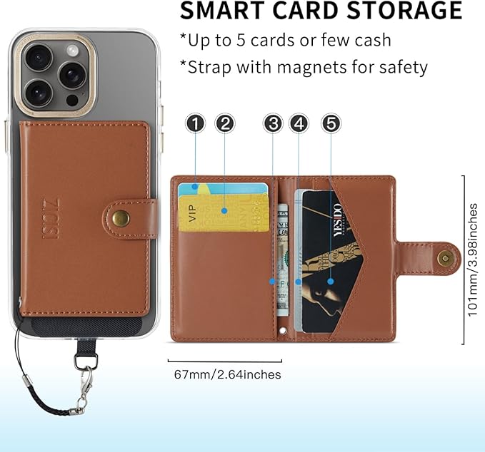 for Apple Magsafe Wallet,PU Leather Magnetic Wallet for iPhone 16/15/14/13/12 pro Max/Mini/plus,5 Card Holders with RFID Blocking (Dark brown)