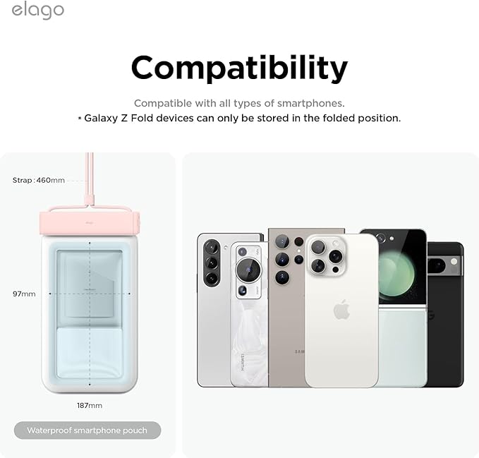 elago Waterproof Phone Pouch for iPhone 16/15/14/13/12/11 Series, Galaxy S25/S24/S23/S22/S21 Series - Underwater Screen Touchable Dry Bag, Dual Zipper Lock, Including Card Pocket [Lovely Pink]