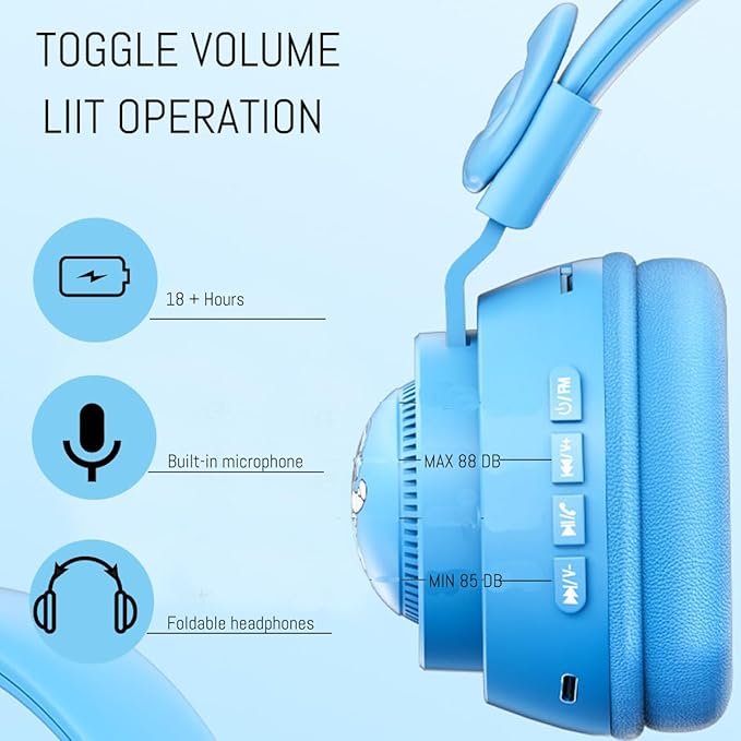 Bluetooth Headphones Wireless For Kids ,Volume Limited 85/89dB,Bluetooth 5.3,Over On Ear Foldable Noise Protection Headset,Wired Inline AUX Cord Mic for Boy Travel School Phone Pad Tablet PC (blue)