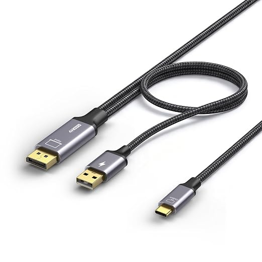 DisplayPort to USB C Cable with Power, 4K@60Hz DP to USB-C Adapter 6FT