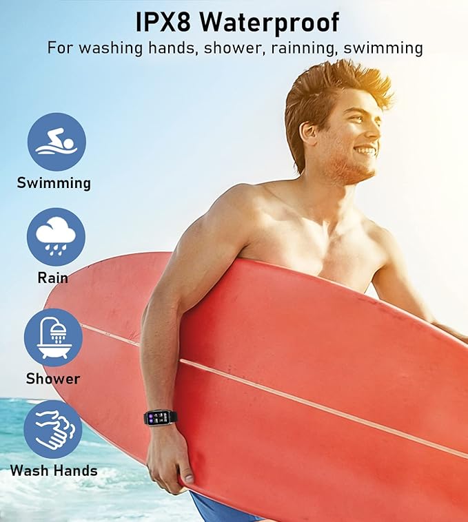 Fitness Tracker Smart Watch with 24/7 Heart Rate Blood Pressure Blood Oxygen Sleep Monitor115 Sports Modes Step Calorie Counter Pedometer IP68 Waterproof for Android and iPhone