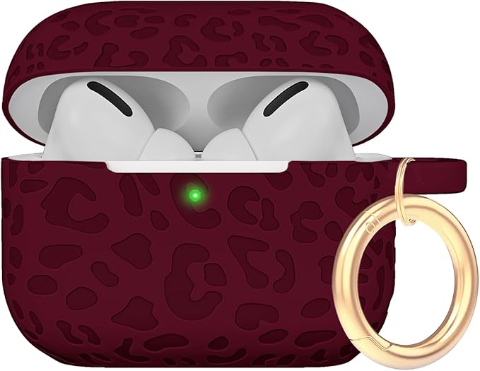 Case Compatible with AirPods Pro 3 Generation 2025 Cover with Keychain, Gawnock Engraved Leopard Skin Soft Cover for AirPods Pro 3 Case Full Protection,Front LED Visible, Wine Red
