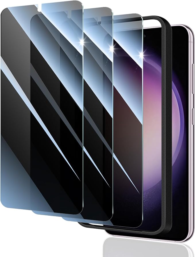 3*Privacy Screen Protector for Samsung Galaxy S22/S23 with a Installation Alignment Aid, Anti-Spy Tempered Glass Film, Dark Private Black Protection, [Shatterproof][ Shockproof]
