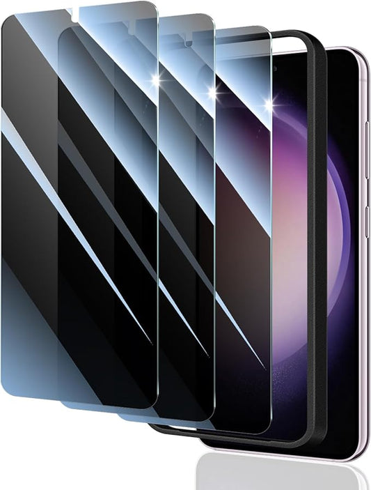 3*Privacy Screen Protector for Samsung Galaxy S22/S23 with a Installation Alignment Aid, Anti-Spy Tempered Glass Film, Dark Private Black Protection, [Shatterproof][ Shockproof]