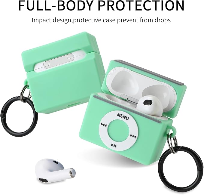 Maxjoy for Airpod 3rd Generation Case, Classic MP3 Design Kawaii Fun Cool Unique Stylish Case with Cleaner kit, Cute Soft Silicone Funny Air Pods Cases Cover for Airpods 3rd, Green