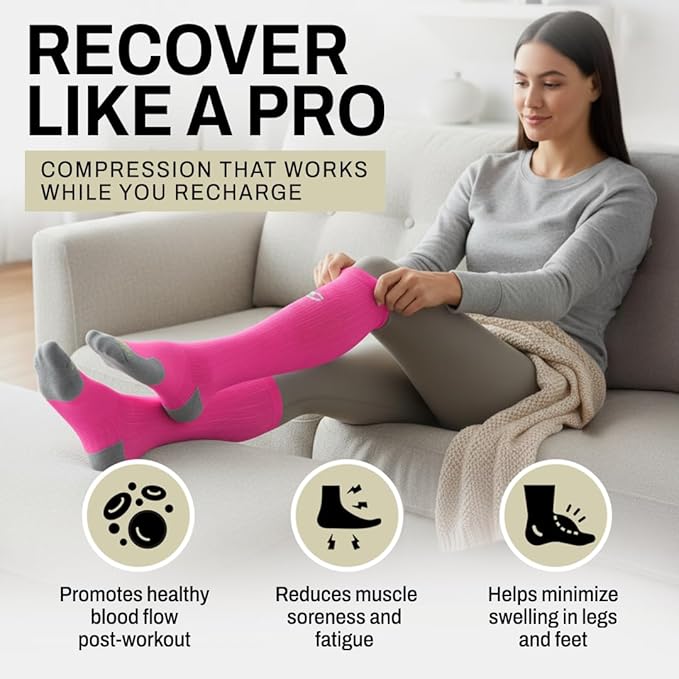 PRO Compression Running Marathon Socks - Calf-Length Travel and Sports Compression Socks for Foot and Ankle Support, Unisex