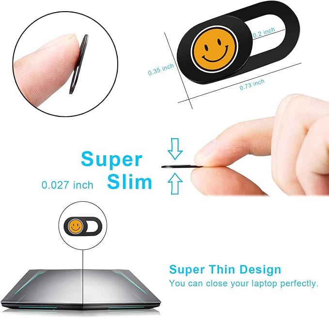 SIREG Webcam Cover Ultra Thin - Web Camera Cover fits Laptop,Tablet,PC,Computer, Smartphone, Protect Your Privacy and Security,Strong Adhesive (Smile-Black & 3 Pack)