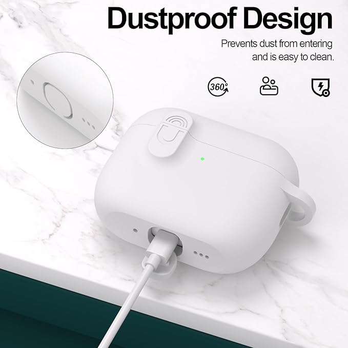 ATUAT for AirPods Pro 3 Case with Magnetic Lid Lock, Protective Soft Silicone Cover with Keychain Cleaner Kit for Women Men for Apple AirPods Pro 3rd Generation(2025), Front LED Visible, White