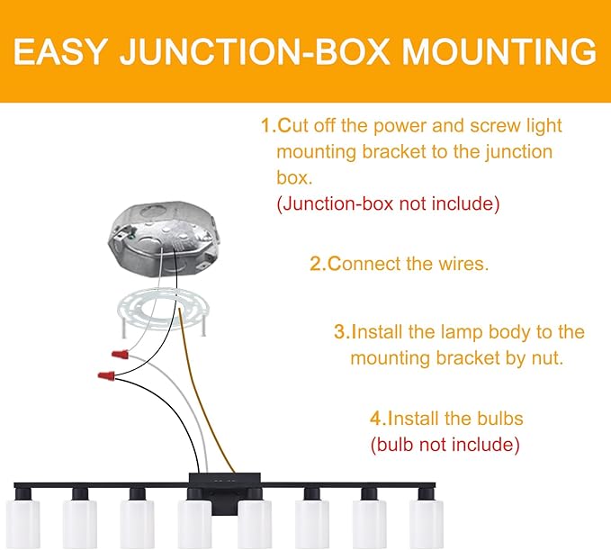 8 Light Bathroom Vanity Light, Black 8-Light Bathroom Light Fixtures, Vanity Lights for Bathroom with Milky White Frosted Glass Shades, Lighting Fixtures Over Huge Mirror, Wall Lamp for Living Room