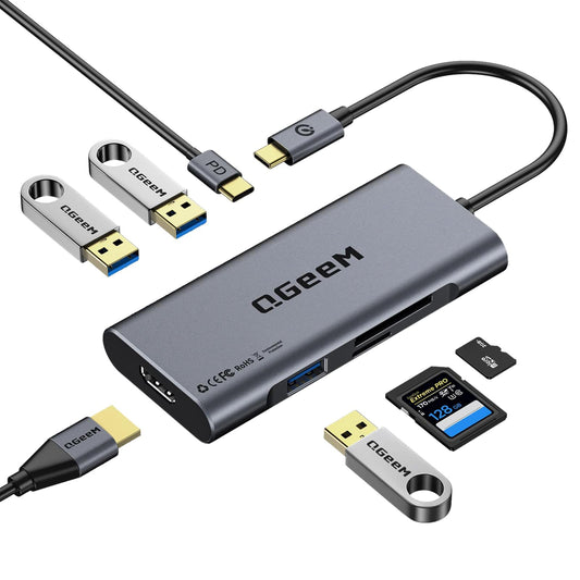 USB C Hub,7in1 Type c to 4K HDMI Multi‑Port Adapter Dongle Dock for Laptop
