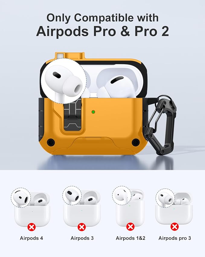 Lerobo for AirPods Pro 2 Case Cover, Compatible with AirPod Pro Case 1st/2nd Generation (2023 2022 2019), Protective Cover with Magnetic Automatic Lock & Phone Stand, Compatible with Magsafe, Yellow