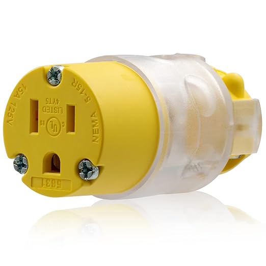 ELEGRP Lighted 15 Amp 125 Volt NEMA 5-15R 2 Pole 3 Wire Grounding Straight Blade Electrical Plug Replacement Cord Outlet Commercial Grade, Yellow, 1 Pack