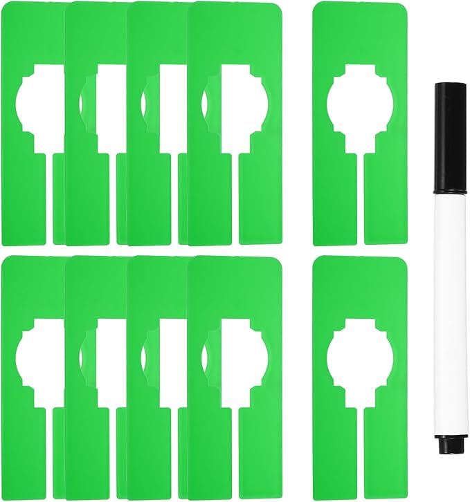 uxcell Clothes Dividers,10 Pack Rectangle Closet Rack Dividers Clothing Rack Size Dividers Blank Labels with Marker Pen Writable & Reusable for Hanging Clothes Sorting Size, Green