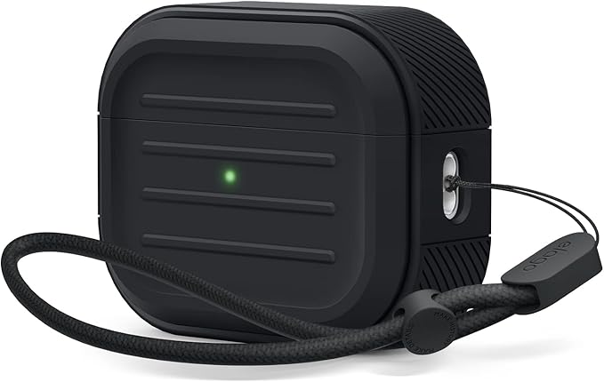 elago Armor Case Compatible with AirPods Pro 2nd Generation Case Cover - Compatible with AirPods Pro 2 Case, Lanyard Included, Supports Wireless Charging, Shock Resistant, Full Protection (Black)