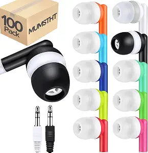 100 Pack Bulk Earbuds for Kids Classroom School,Wholeslae Wired Durable Earphones Class Set for Students Children Toddler Teens Boys Girls and Adult (YS101,10 Mixed Colors)