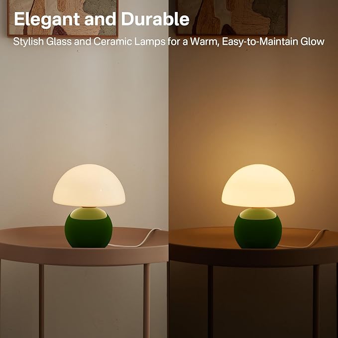 Christmas Decorations Lights Christmas Gifts for Grandkids Women Mushroom Lamp Table Lamp for Bedroom,Desk Bedside Small Lamps for Living Room Night Stands(Christmas Green)