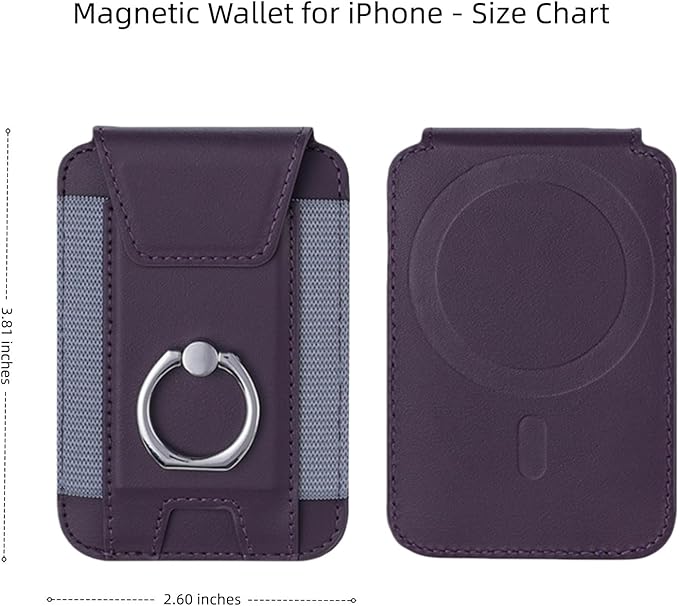 for Magsafe Wallet, Slim Magnetic Card Wallet with Grip, 7 Cards Holder RFID Blocking, Ring Stand Stick on Wallet with Privacy Flap (Deep Purple)