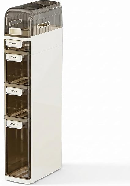 Slim Bathroom Storage Cabinet with Drawers, Narrow Rolling Storage Organizer with Wheels, Waterproof Space-Saving Cabinet, No Assembly (5-Tier, 38.2" H)