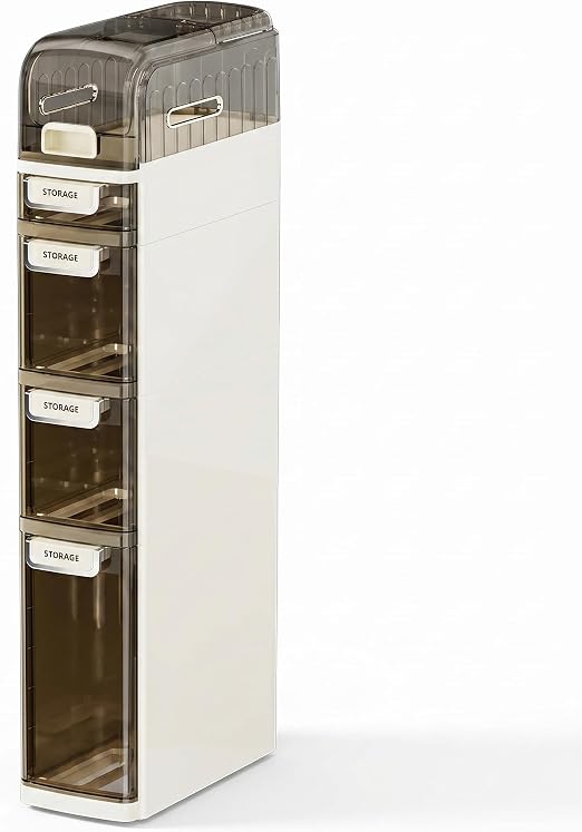 Slim Bathroom Storage Cabinet with Drawers, Narrow Rolling Storage Organizer with Wheels, Waterproof Space-Saving Cabinet, No Assembly (5-Tier, 38.2" H)