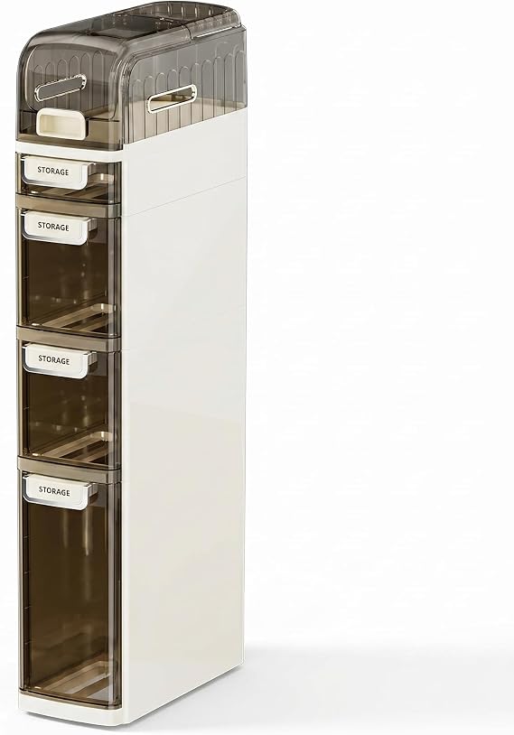 Slim Bathroom Storage Cabinet with Drawers, Narrow Rolling Storage Organizer with Wheels, Waterproof Space-Saving Cabinet, No Assembly (5-Tier, 38.2" H)