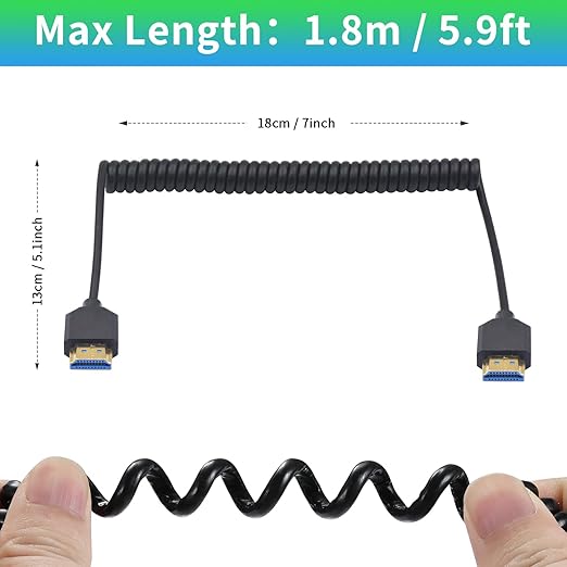 Duttek 8K Coiled HDMI Cable 3FT- 6FT, HDMI 2.1 Cable Coiled 48Gbps, Extreme Thin HDMI Male to Male Cable Supports 8K@60Hz, 4K@120Hz for Monitor, Laptop, PC, TV