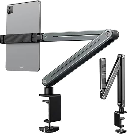 Adjustable Tablet Stand Holder, Multi-Angle Foldable Design Phone Arm Mount, Aluminum Alloy Cantilever Folding Bracket for Desk and Bed, Compatible with iPad, iPhones or Other 4"-12.9" Device