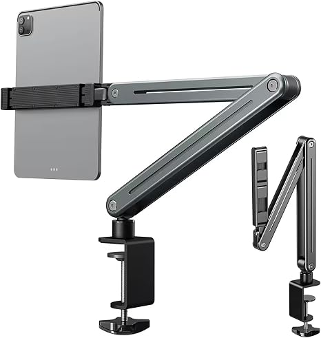 Adjustable Tablet Stand Holder, Multi-Angle Foldable Design Phone Arm Mount, Aluminum Alloy Cantilever Folding Bracket for Desk and Bed, Compatible with iPad, iPhones or Other 4"-12.9" Device