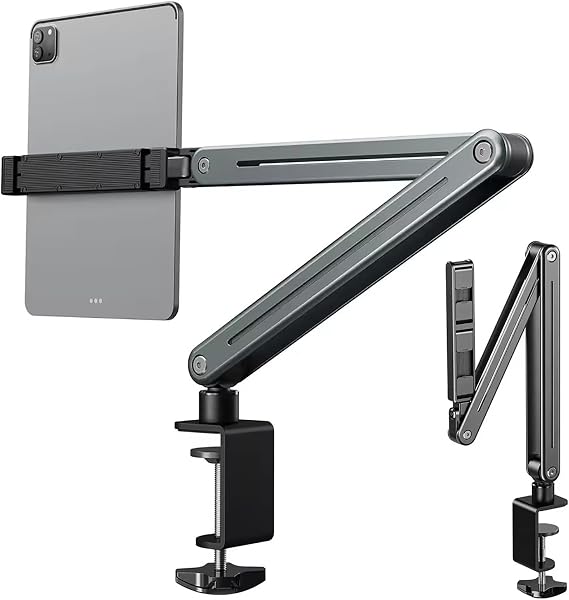 Adjustable Tablet Stand Holder, Multi-Angle Foldable Design Phone Arm Mount, Aluminum Alloy Cantilever Folding Bracket for Desk and Bed, Compatible with iPad, iPhones or Other 4"-12.9" Device