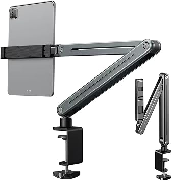 Adjustable Tablet Stand Holder, Multi-Angle Foldable Design Phone Arm Mount, Aluminum Alloy Cantilever Folding Bracket for Desk and Bed, Compatible with iPad, iPhones or Other 4"-12.9" Device