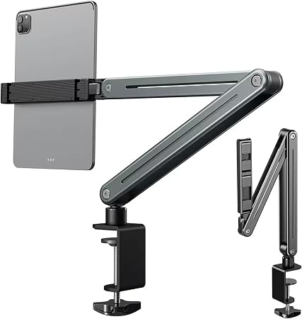 Adjustable Tablet Stand Holder, Multi-Angle Foldable Design Phone Arm Mount, Aluminum Alloy Cantilever Folding Bracket for Desk and Bed, Compatible with iPad, iPhones or Other 4"-12.9" Device