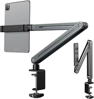 Adjustable Tablet Stand Holder, Multi-Angle Foldable Design Phone Arm Mount, Aluminum Alloy Cantilever Folding Bracket for Desk and Bed, Compatible with iPad, iPhones or Other 4"-12.9" Device