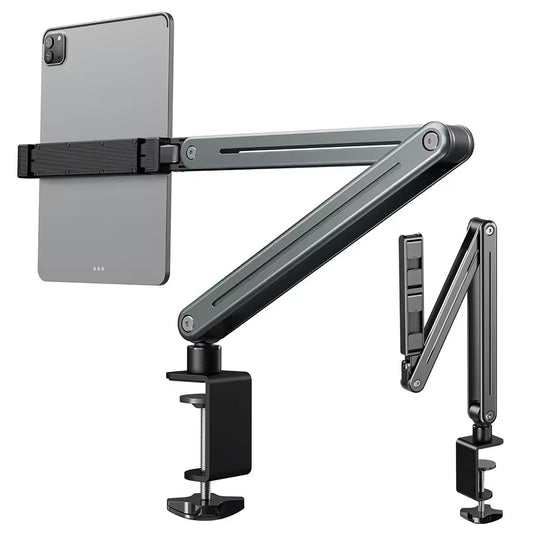 Adjustable Tablet Stand Holder, Multi-Angle Foldable Design Phone Arm Mount, Aluminum Alloy Cantilever Folding Bracket for Desk and Bed, Compatible with iPad, iPhones or Other 4"-12.9" Device