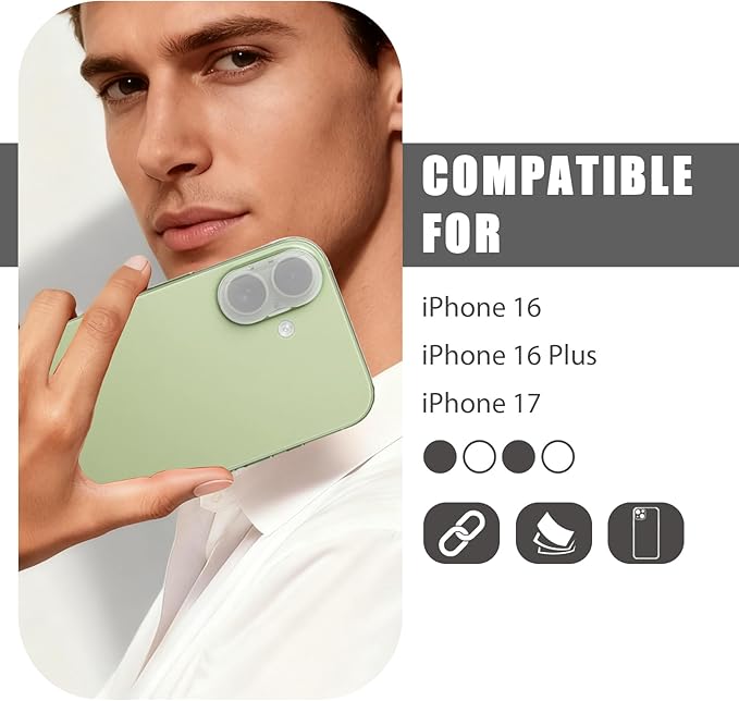 Camera Lens Cover Compatible for iPhone 16/16 Plus/17,Camera Lens Protector to Protect Privacy and Security,Strong Adhesive -2 Pack-Clear