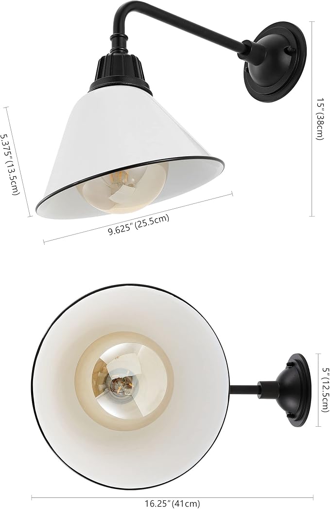 JONATHAN Y JYL7612A Croydon 9.63" 1-Light Farmhouse Industrial Indoor/Outdoor Iron LED Gooseneck Arm Outdoor Sconce Metal Bell Shade Vintage Cottage Rustic Porch Patio Yard Barn, White